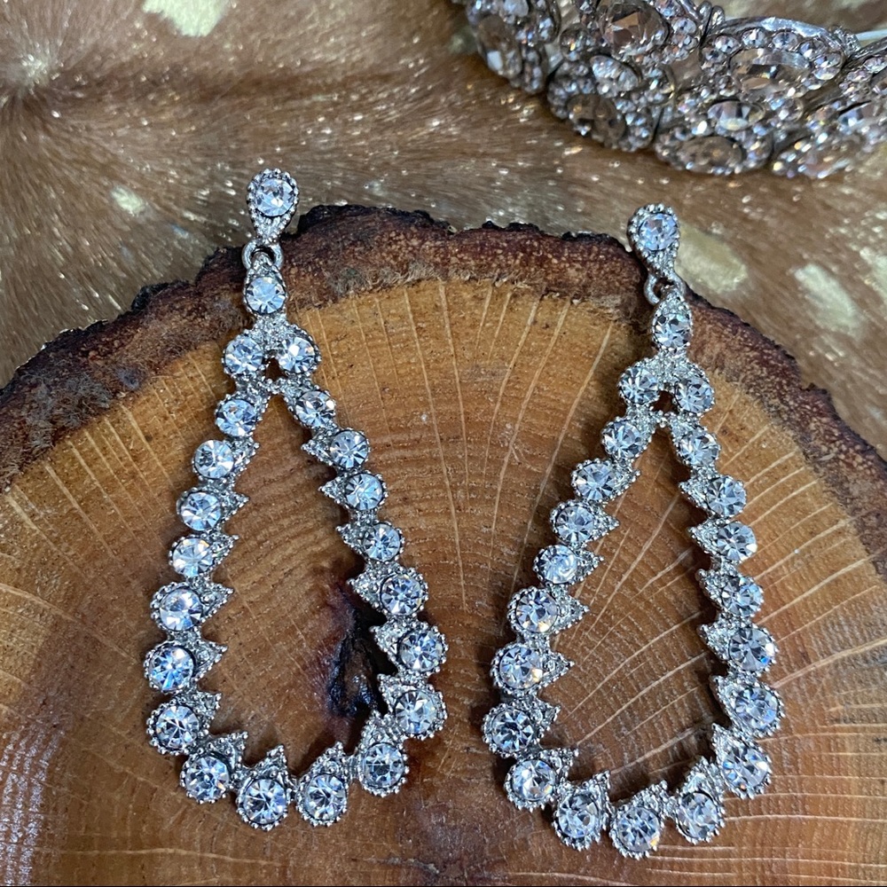 Rhinestone Teardrop Dangle Hoop Earrings - Picture 2 of 3